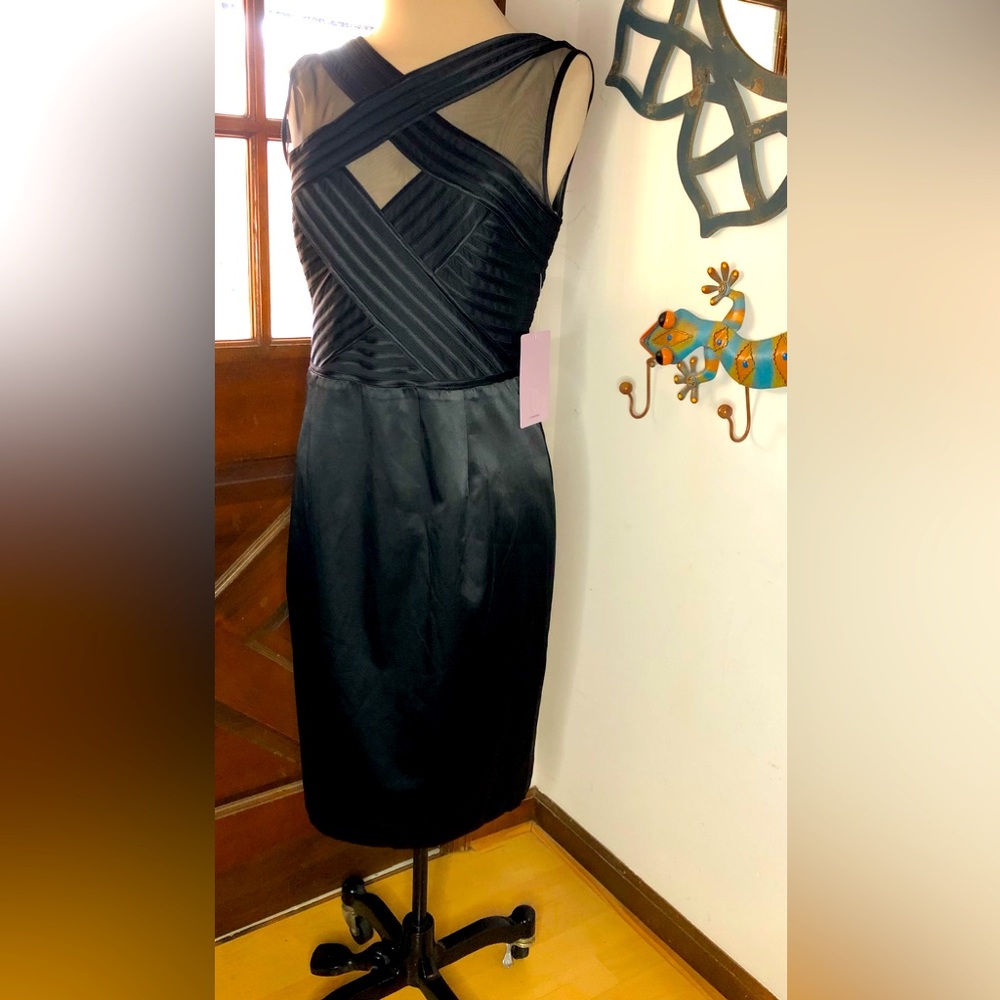 JS Collections Black Dress Size 16. V-Neck with mesh.
